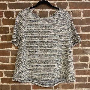 LOFT Tweed Speckled Boxy Short Sleeve Gray Blouse